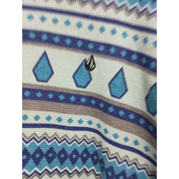 Vintage Volcom Womens Top Large Blue Thermal Long Sleeve Southwest BOHO - Picture 2 of 8
